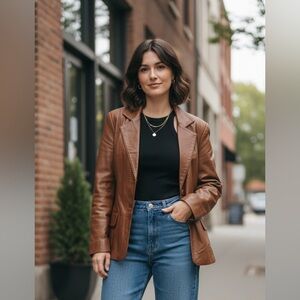 Vtg 90s Chadwick's Chocolate Brown Leather Blazer Jacket Women's 8 Minimalist